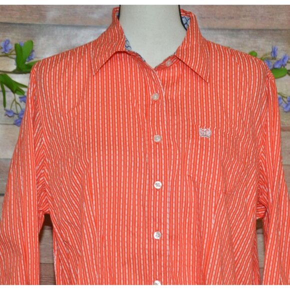 Cinch Ladies Orange Button Up Western Shirt Top Size XL Contrast Cuffs Cowgirl - Picture 2 of 12